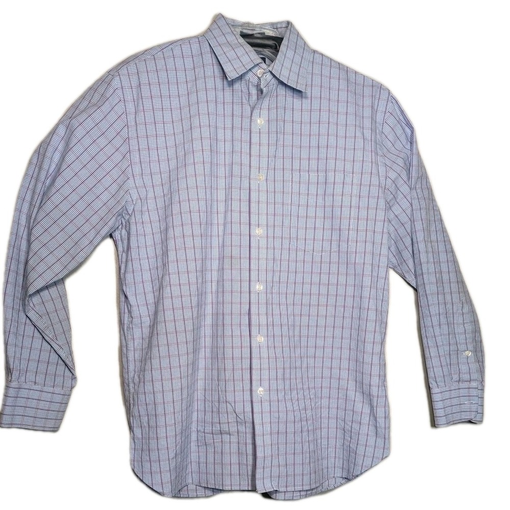 1901 Mens Shirt Button Up 16  32-33 Blue Purple Plaid Long‎ Sleeve Athletic Fit